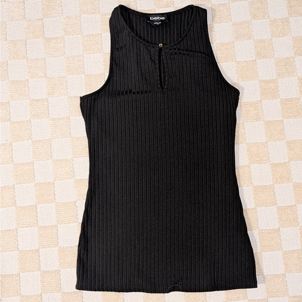 bebe Black Ribbed Tank Top